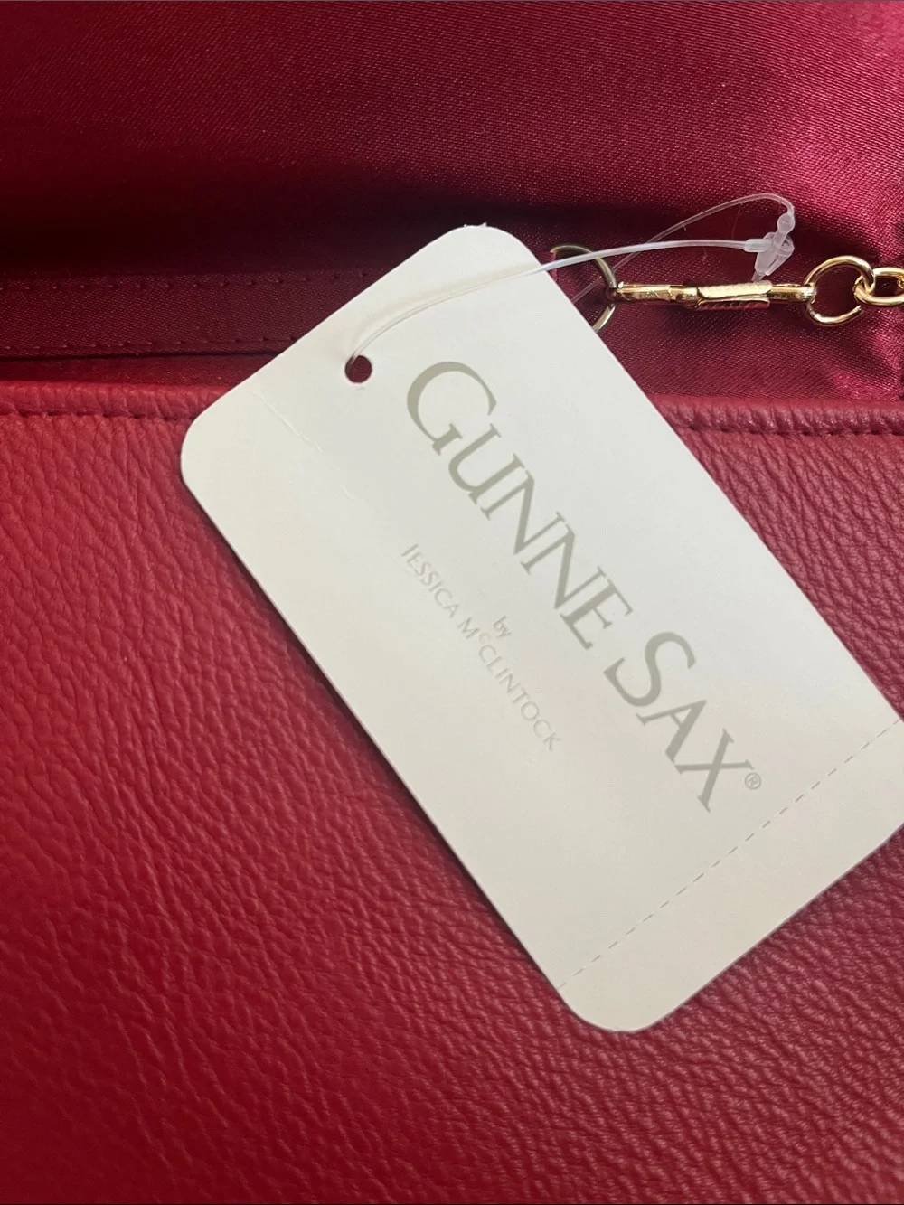 Gunne Sax Red Faux Leather Arielle Chain-Strap Clutch Shoulder Bag Size 6.5”x12”